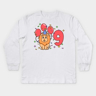 I am 9 with lion - kids birthday 9 years old Kids Long Sleeve T-Shirt